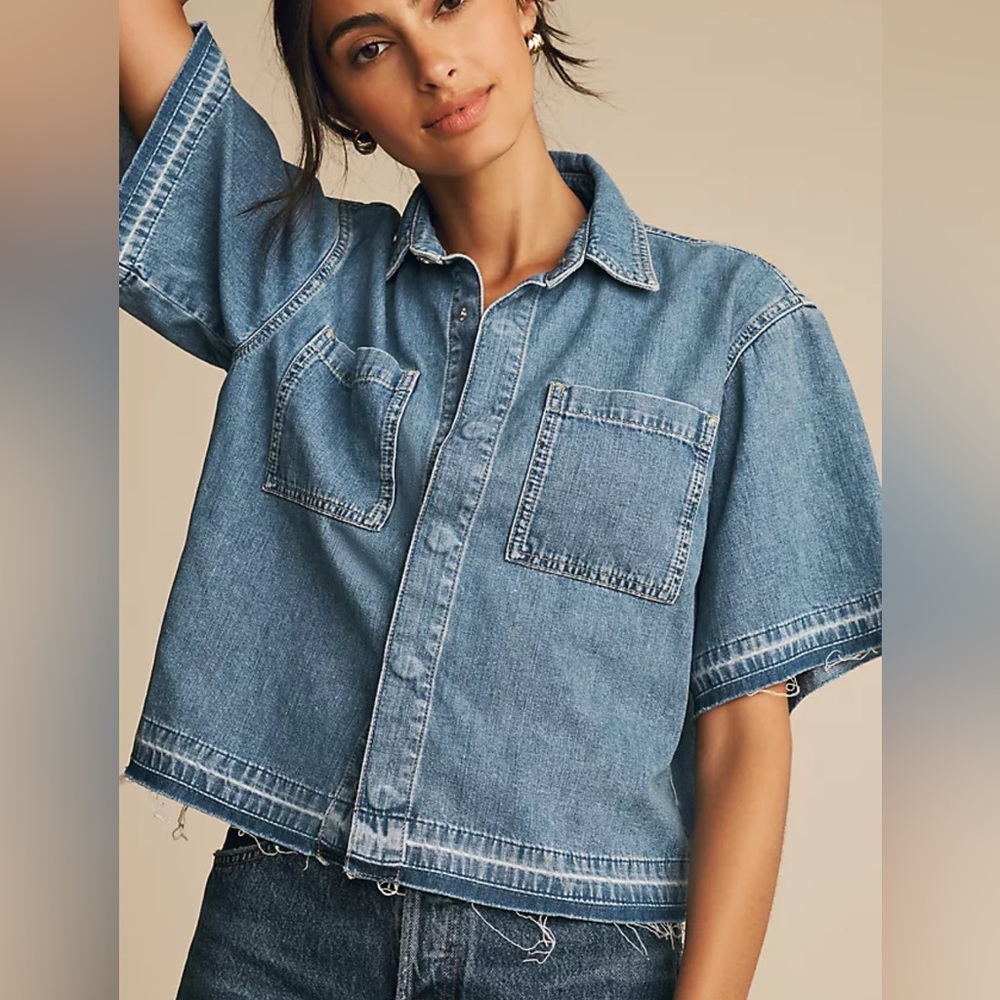 Anthropology Pilcro Boxy Button-down Denim Shirt